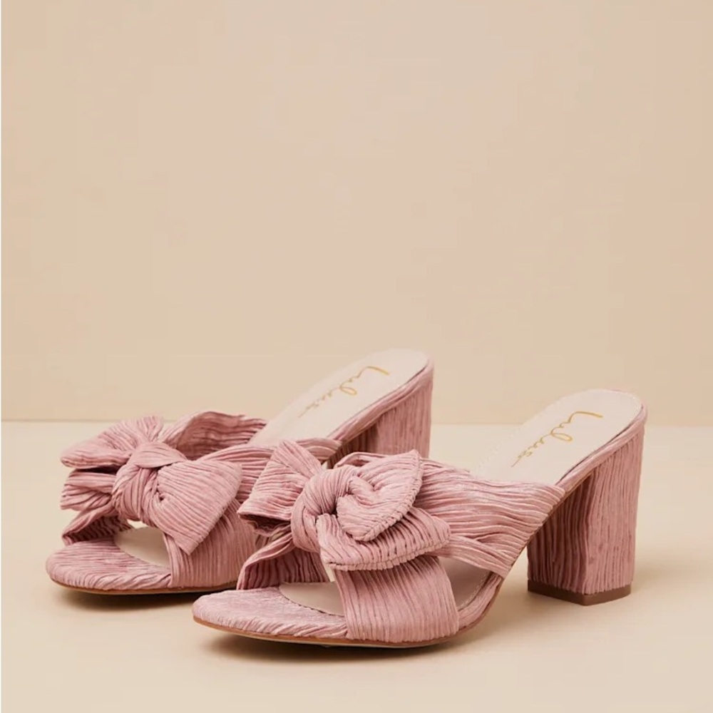 Elegant Pink Bow Heeled Mules